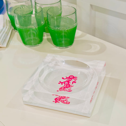 Acrylic Block Mahjong Pink Dragon Bowl / Catch-All Dish