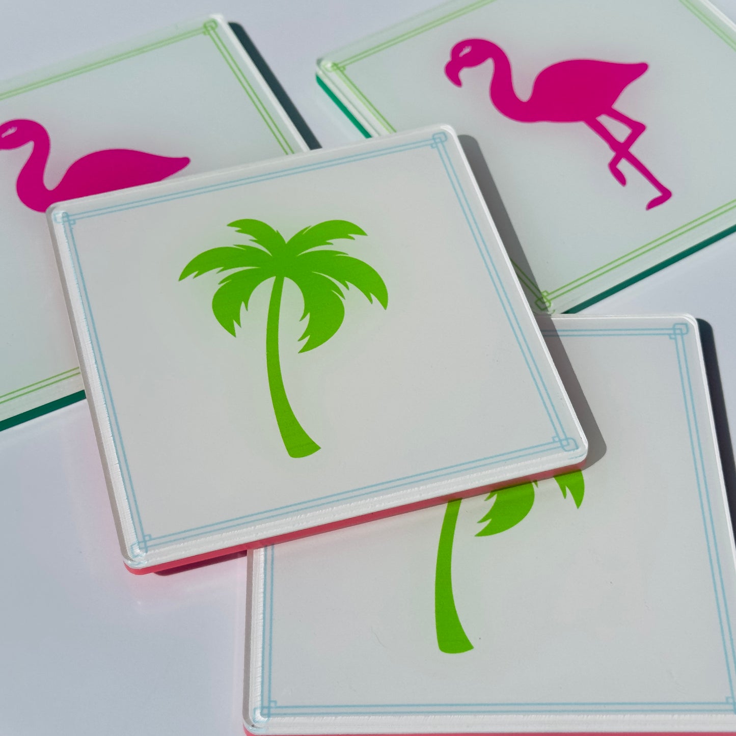 Tropical Flamingo & Palm Tree Coaster Set
