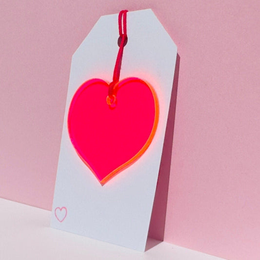 Acrylic Neon Pink Heart Gift Tag