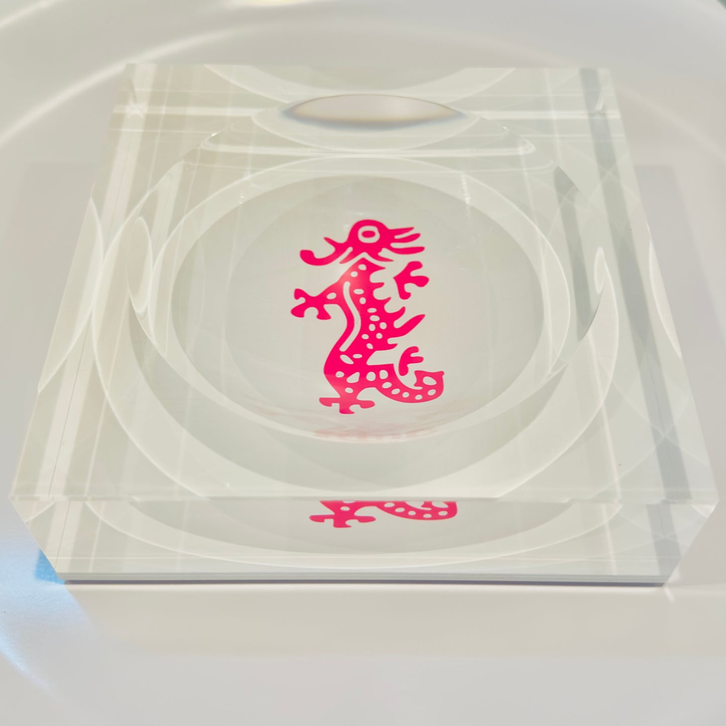 Acrylic Block Mahjong Pink Dragon Bowl / Catch-All Dish
