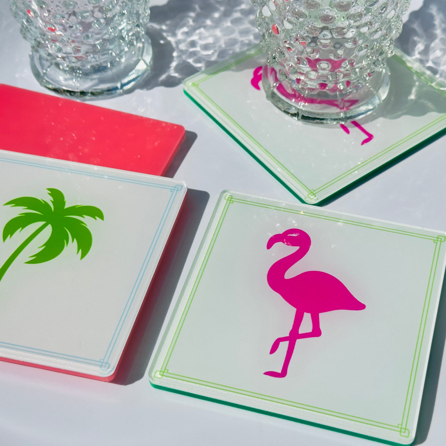 Tropical Flamingo & Palm Tree Coaster Set
