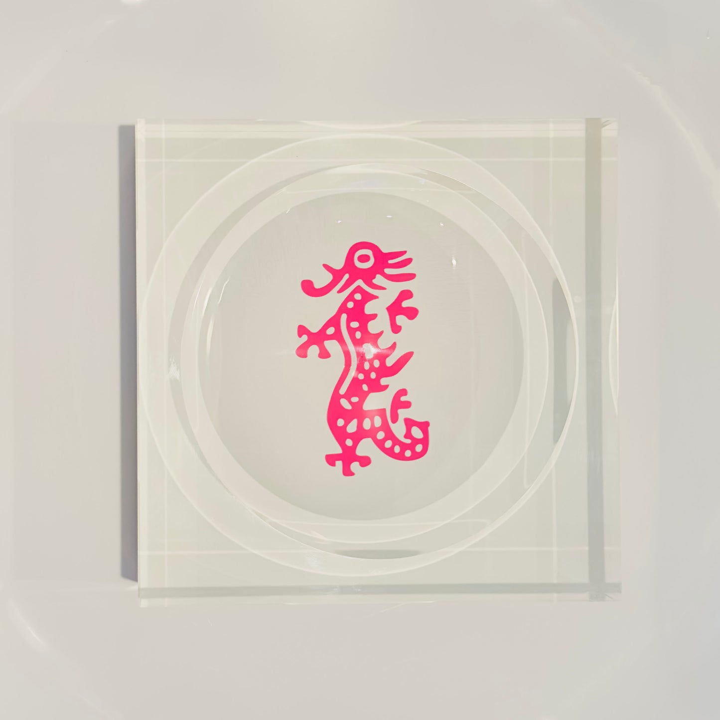 Acrylic Block Mahjong Pink Dragon Bowl / Catch-All Dish
