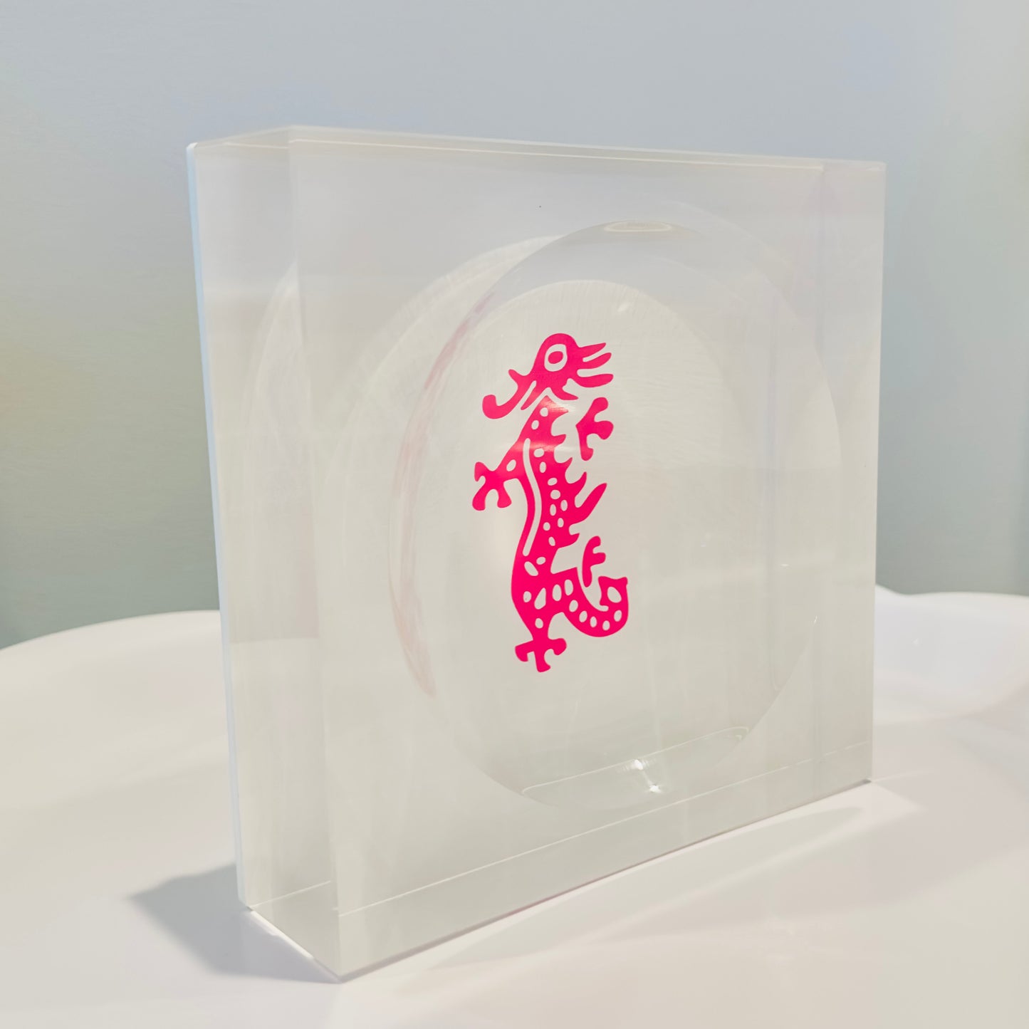 Acrylic Block Mahjong Pink Dragon Bowl / Catch-All Dish